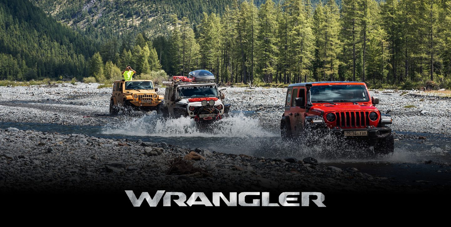 The 2025 Jeep Wrangler Unlimited Rubicon crossing the river in Mongolia