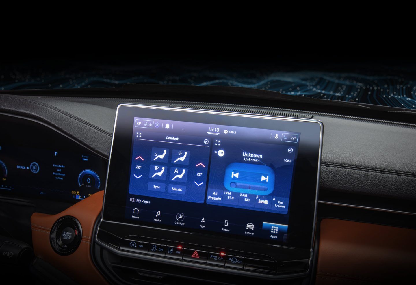 The Uconnect touchscreen in the 2022 Jeep Compass displaying the climate controls.