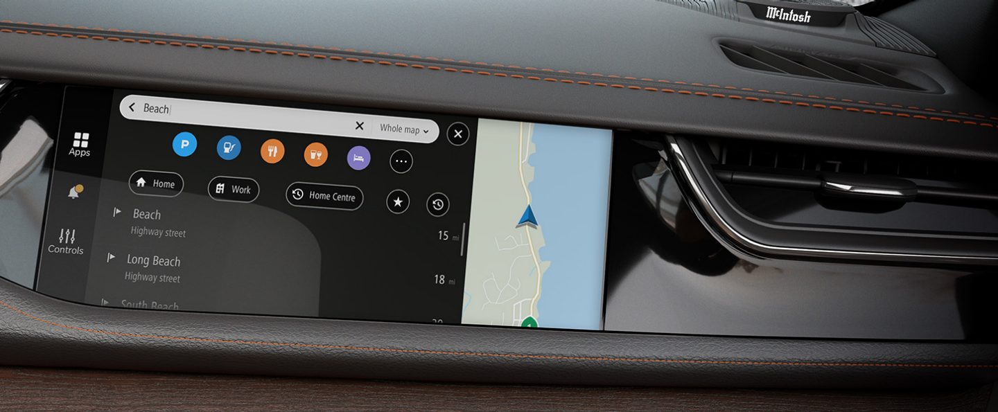 A navigation screen on the interactive passenger display inside the 2022 Jeep Grand Cherokee.